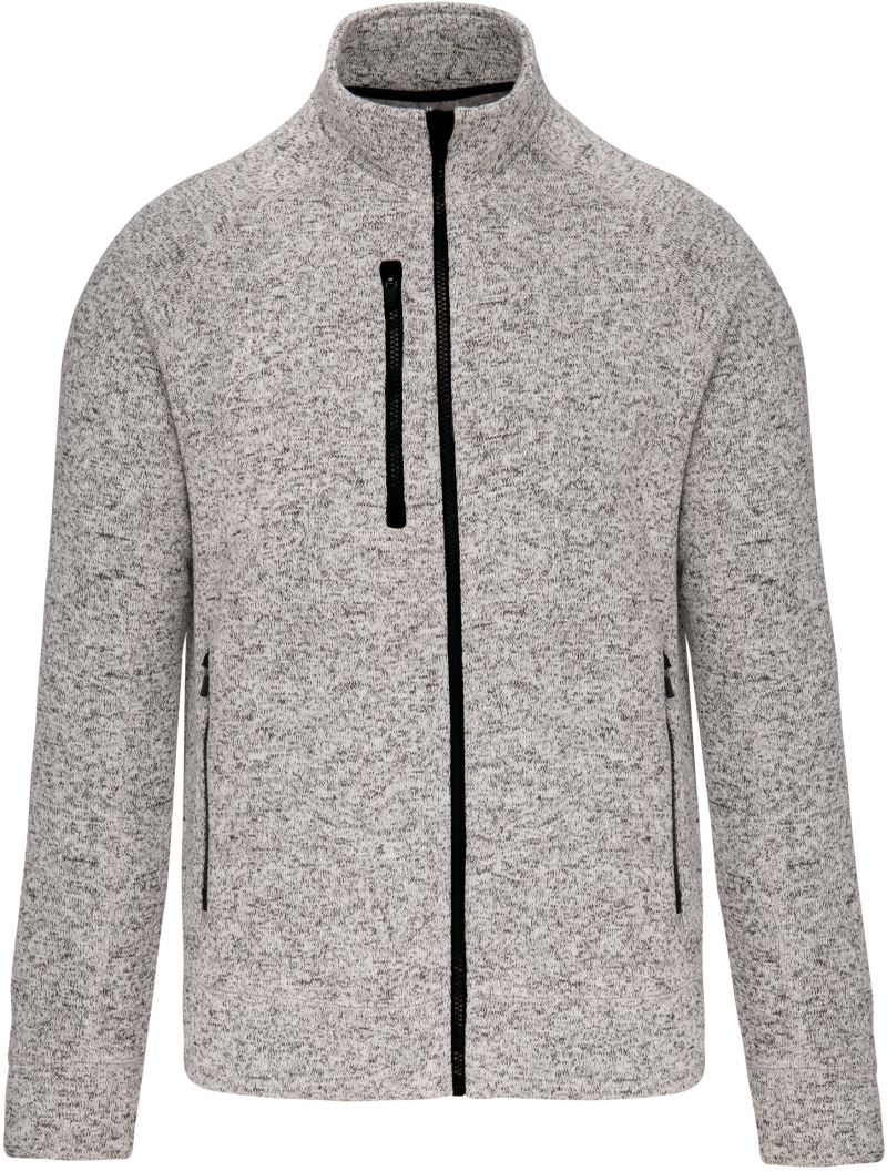 Pánská melanžová pletená fleecová bunda - light grey melange