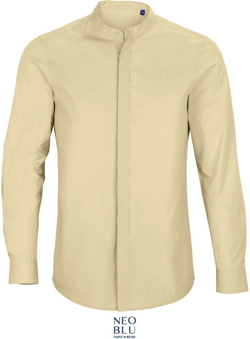 Levně Popelínová košile s dlouhým rukávem a Mao límečkem - beige