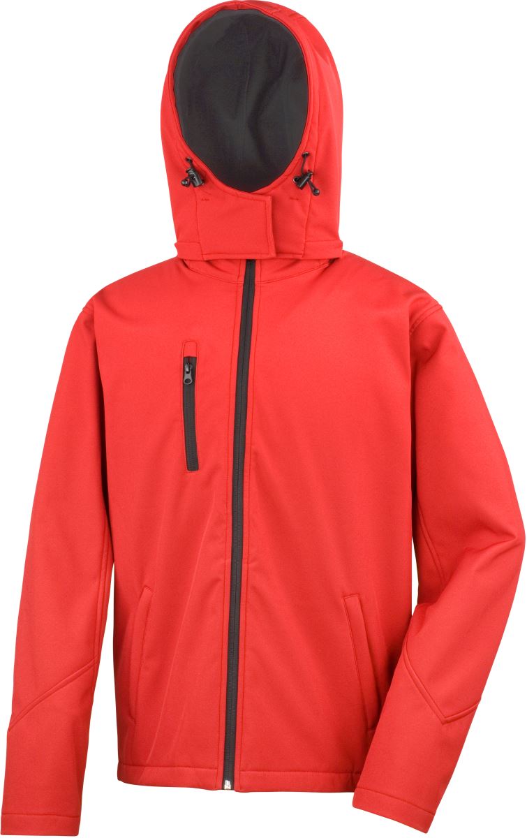 Levně Pánská 3-vrstvá softshellová bunda s kapucí - red/black