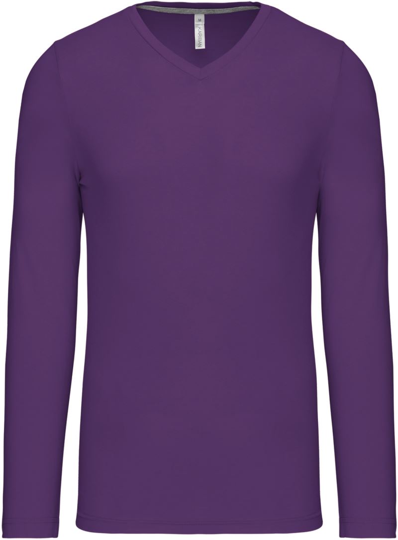 Levně Pánské tričko s výstřihem do V, dlouhý rukáv - purple