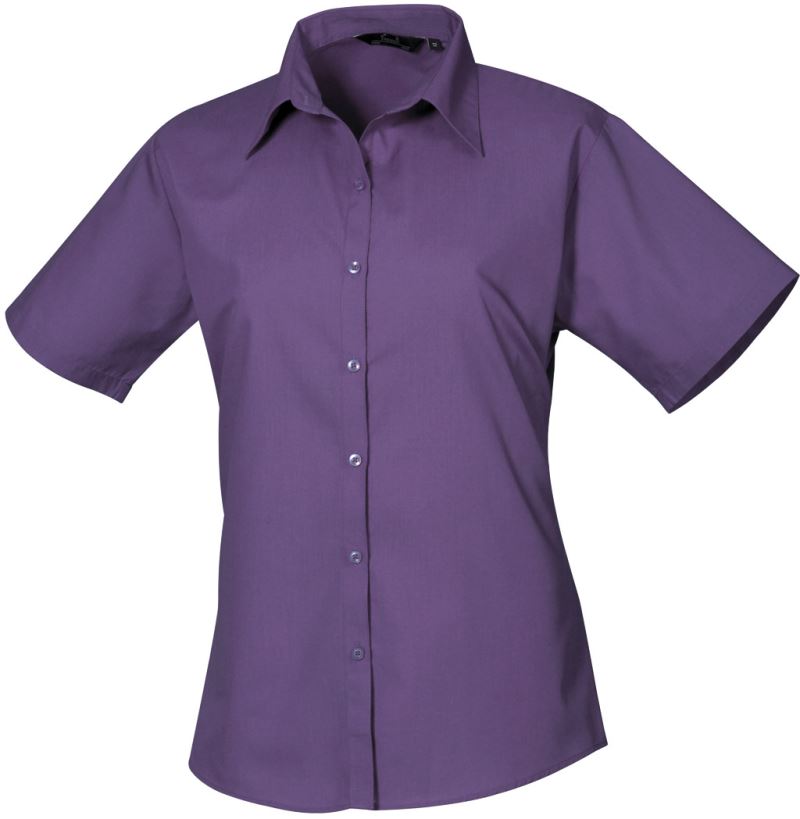 Levně Popelínová halenka s krátkým rukávem - purple