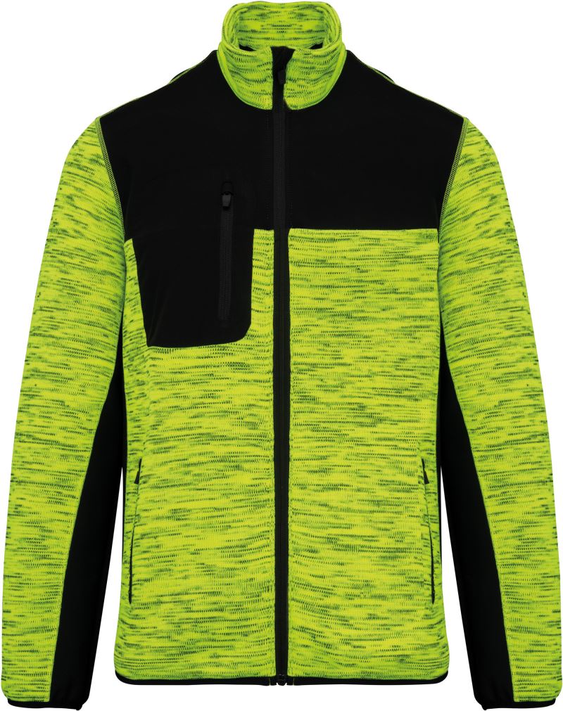 Levně Pánská pracovní pletená fleecová bunda - fluorescent yellow melange/black