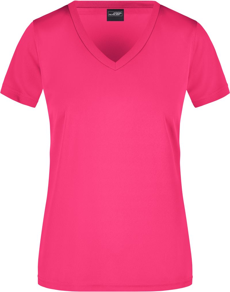 Levně Dámské sportovní tričko s výstřihem do V - pink