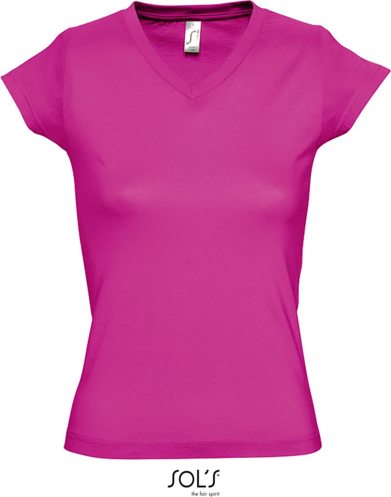 Levně Dámské tričko s výstřihem do V - fuchsia