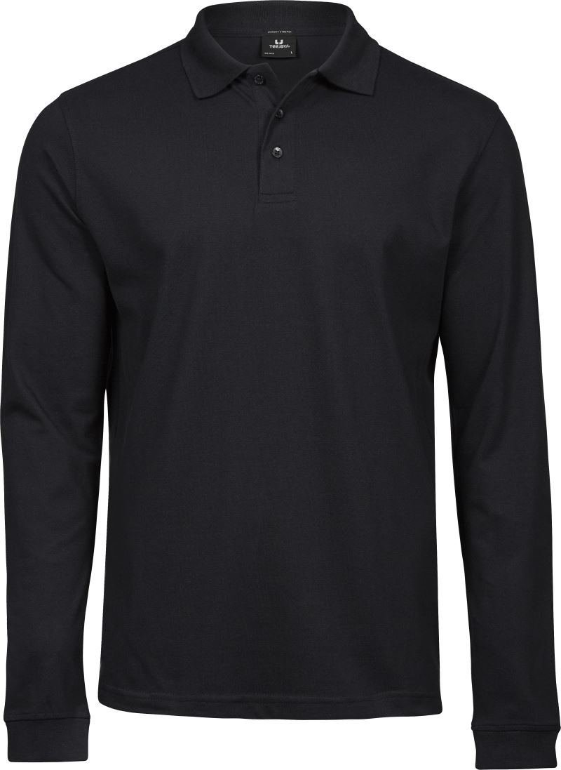 Levně Pánské elastické piqué polo s dlouhým rukávem - black