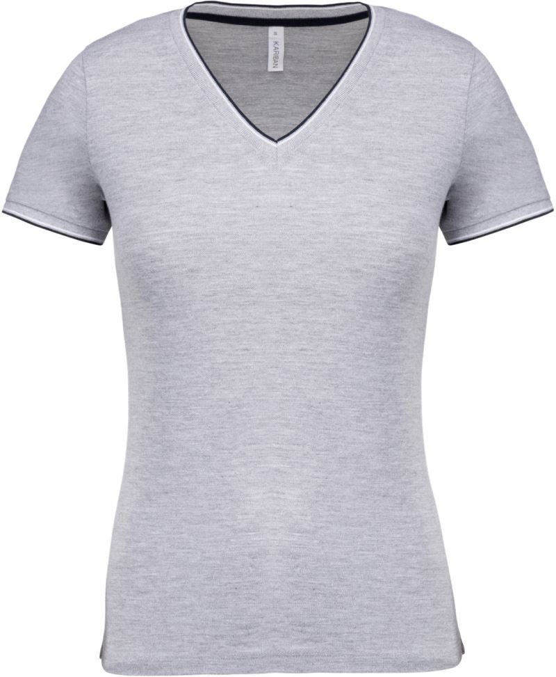 Levně Dámské piqué tričko s V výstřihem - oxford grey/navy/white