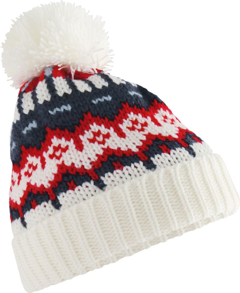 Levně Bavlněná čepice s bambulí "Retro Ski" - white out