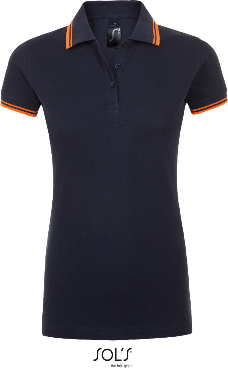 Levně Dámské piqué polo - french navy/neon orange