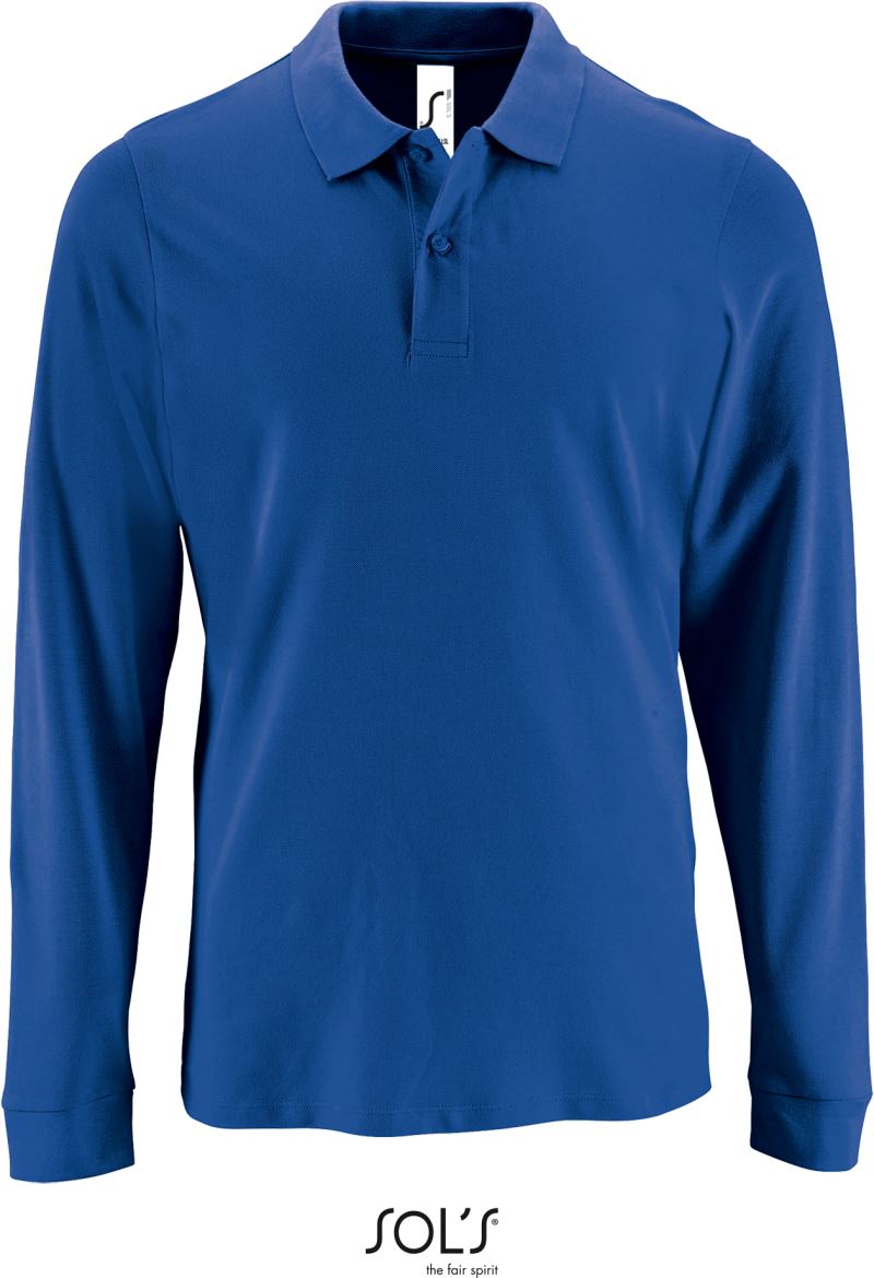 Levně Pánské piqué polo s dlouhým rukávem - royal blue