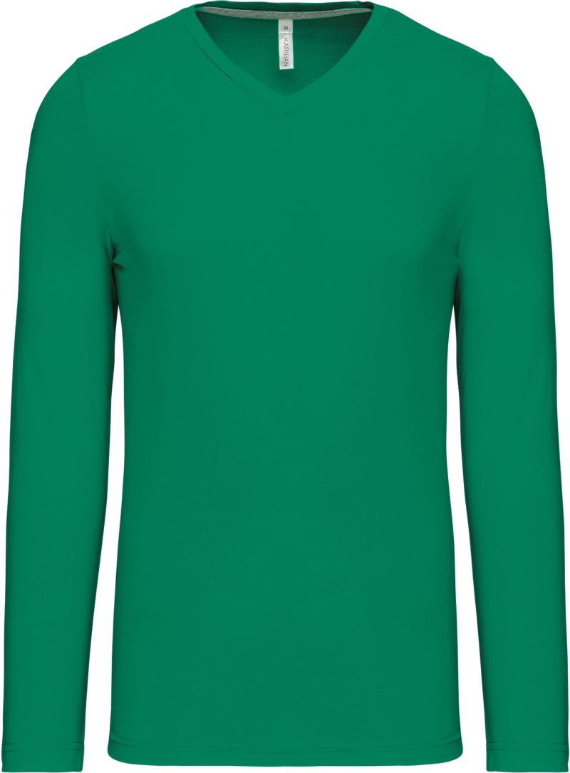Levně Pánské tričko s výstřihem do V, dlouhý rukáv - kelly green