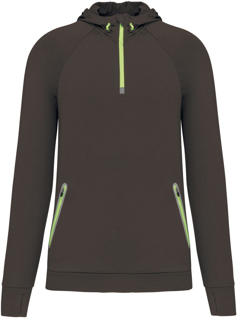 Levně Sportovní mikina s kapucí a 1/4 zipem - dark grey