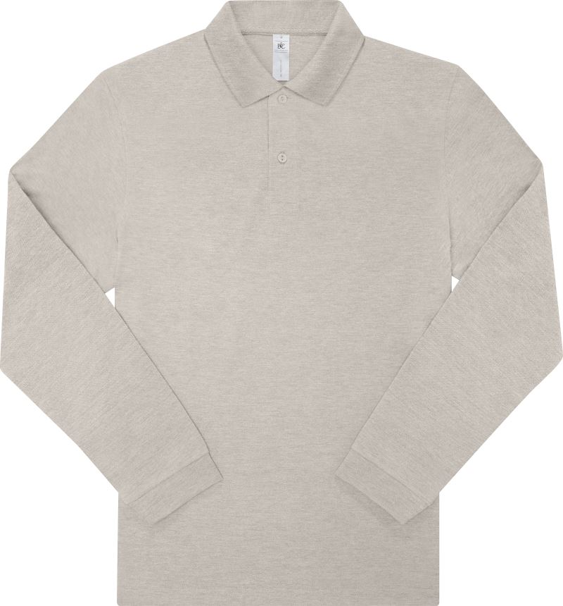 Levně Piqué polo s dlouhým rukávem z těžké bavlny - heather grey fog