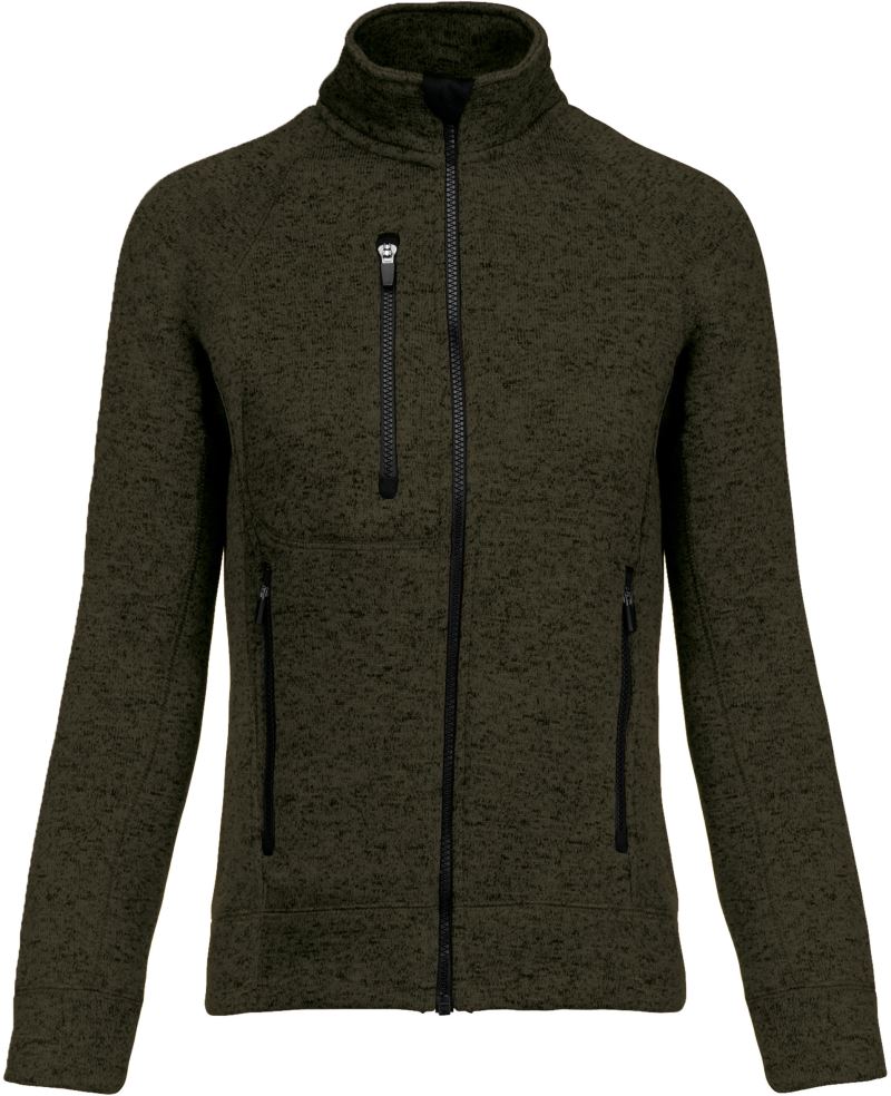 Levně Dámská melanžová pletená fleecová bunda - dark khaki melange