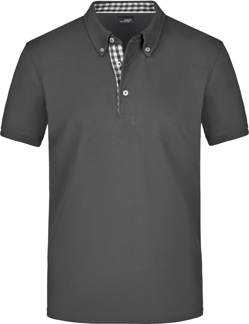Levně Pánské piqué polo button-down - graphite/graphite/white