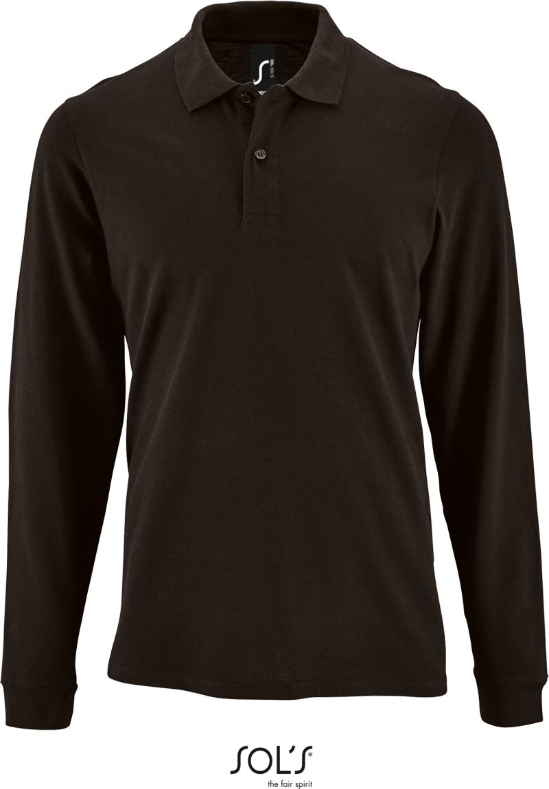 Levně Pánské piqué polo s dlouhým rukávem - black