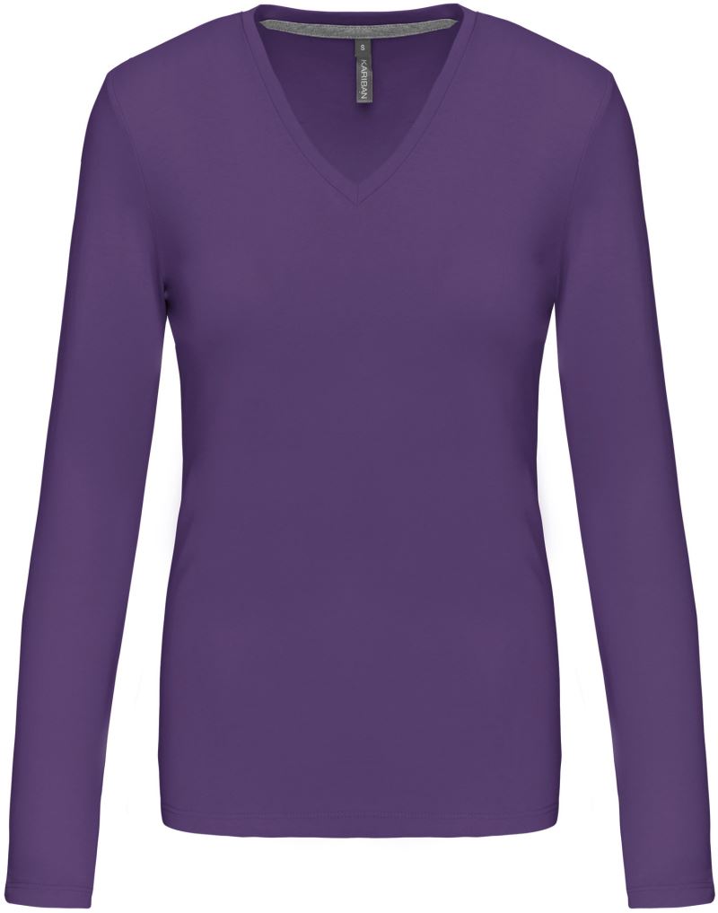 Levně Dámské tričko s výstřihem do V, dlouhý rukáv - purple