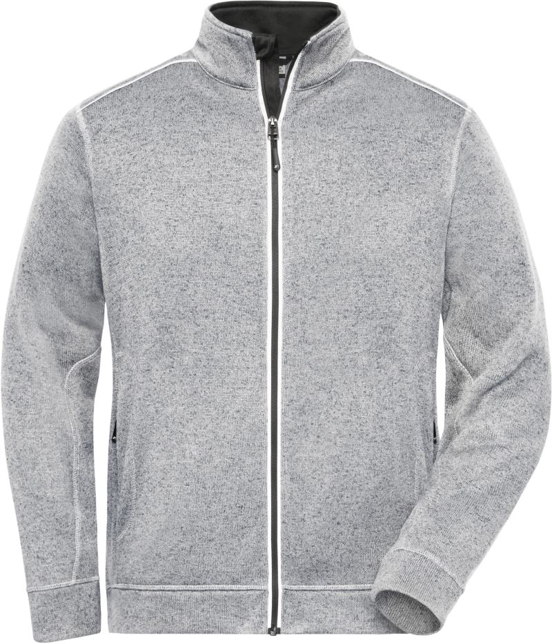 Levně Pánská pracovní pletená fleecová bunda - Solid - white melange/carbon