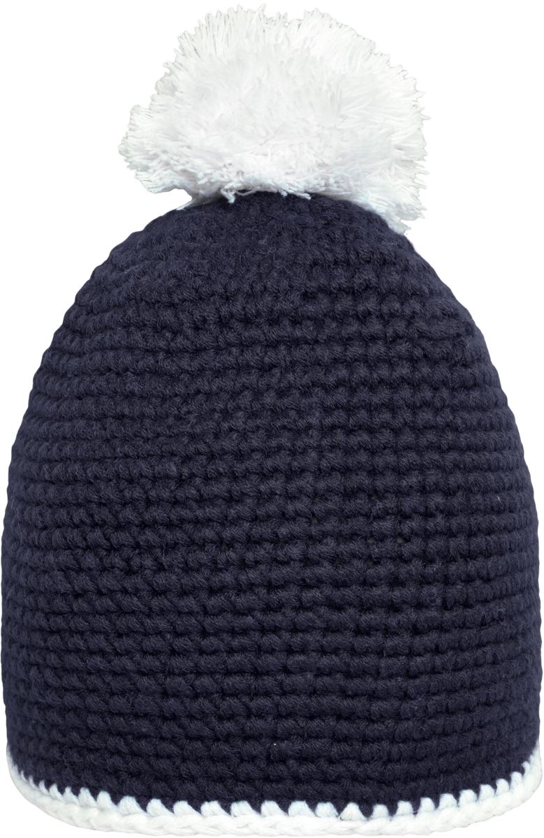 Levně Háčkovaná čepice s kontrastním lemem a bambulí - navy/white