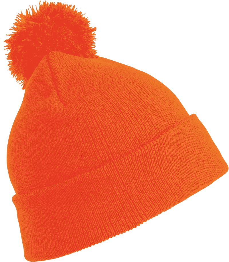 Levně Pletená čepice s bambulí - fluorescent orange