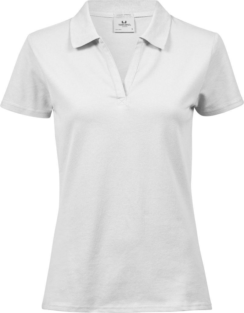 Levně Dámské luxusní piqué polo s výstřihem do V - white