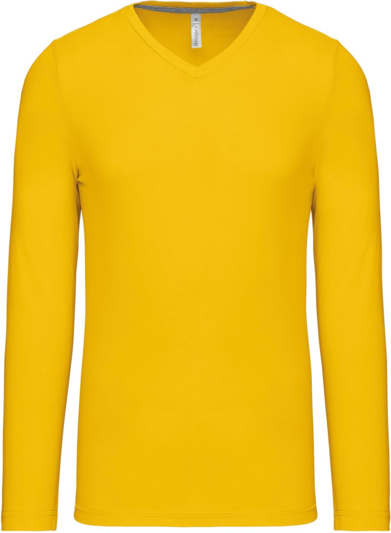 Levně Pánské tričko s výstřihem do V, dlouhý rukáv - yellow