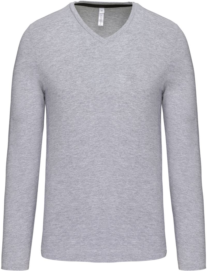Levně Pánské tričko s výstřihem do V, dlouhý rukáv - oxford grey