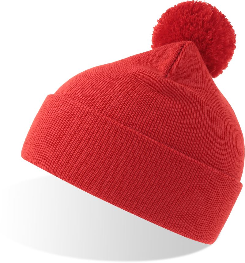 Pletená čepice s bambulí - red