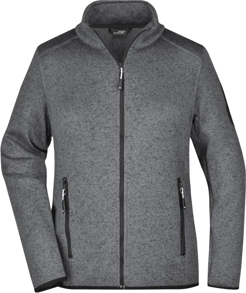 Levně Dámská pletená fleecová bunda - dark grey melange/silver