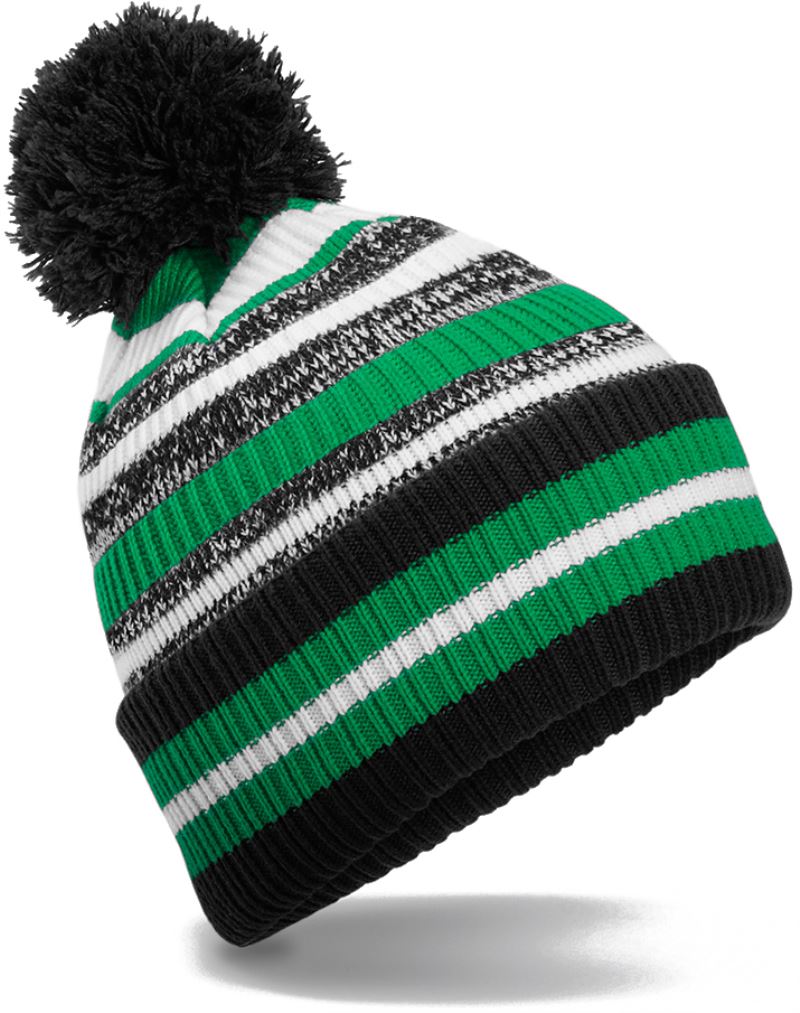 Levně Pletená čepice s pruhy "Fan" - black/kelly green/white