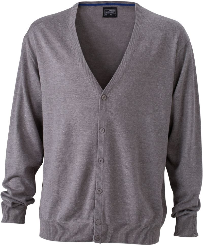 Levně Pánský pletený cardigan s výstřihem do V - grey heather
