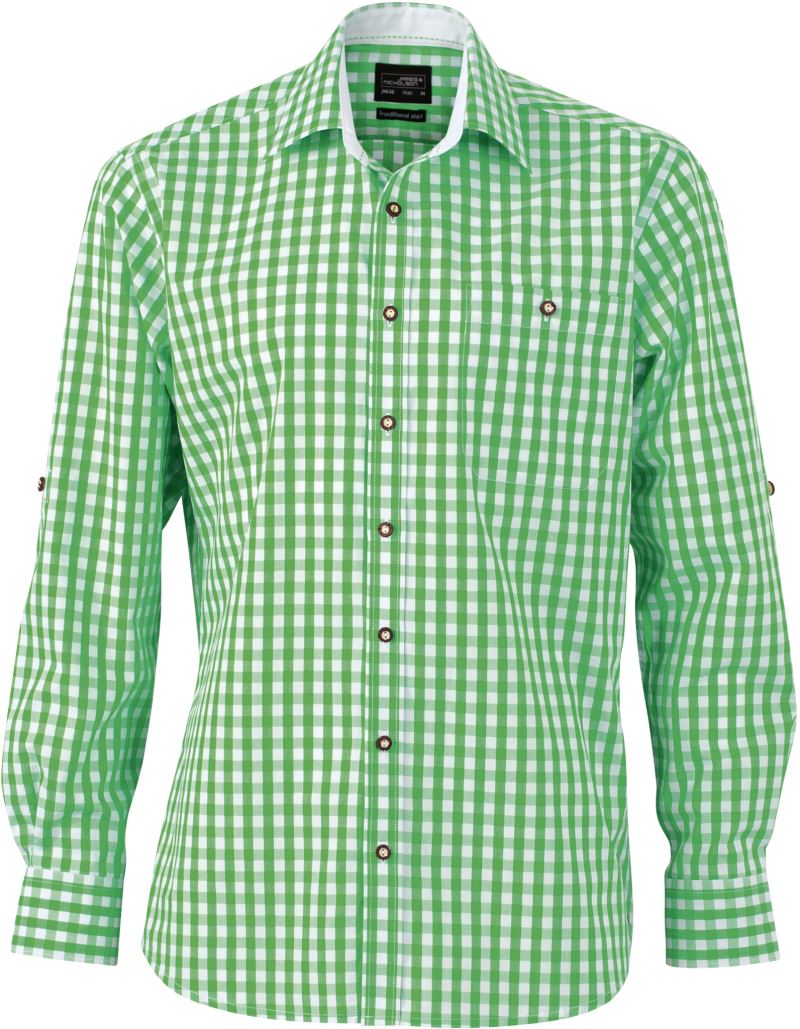 Levně Popelínová kostkovaná košile v tradičním vzhledu - green/white
