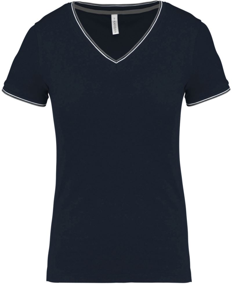 Levně Dámské piqué tričko s V výstřihem - navy/light grey/white