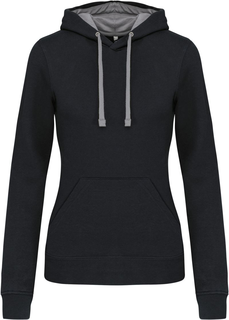 Levně Dámská mikina s kontrastní kapucí - black/fine grey