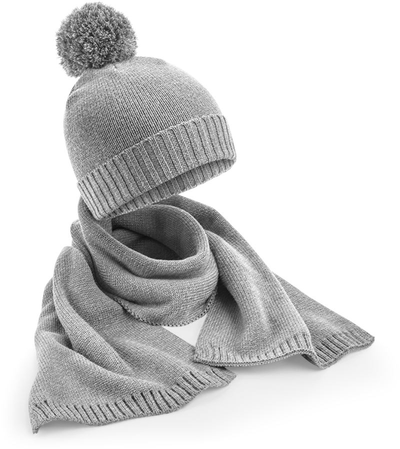Levně Dárková sada s pletenou čepicí a šálou - light grey fleck