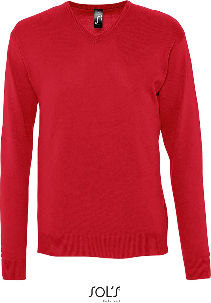 Levně Pánský svetr s výstřihem do V - red