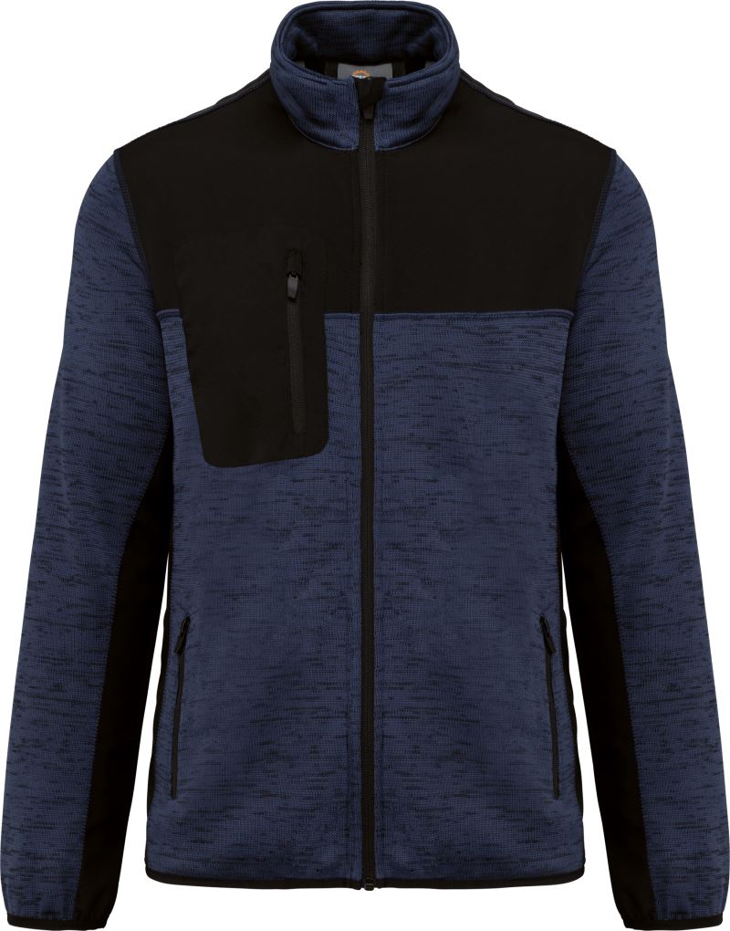 Levně Pánská pracovní pletená fleecová bunda - navy melange/black