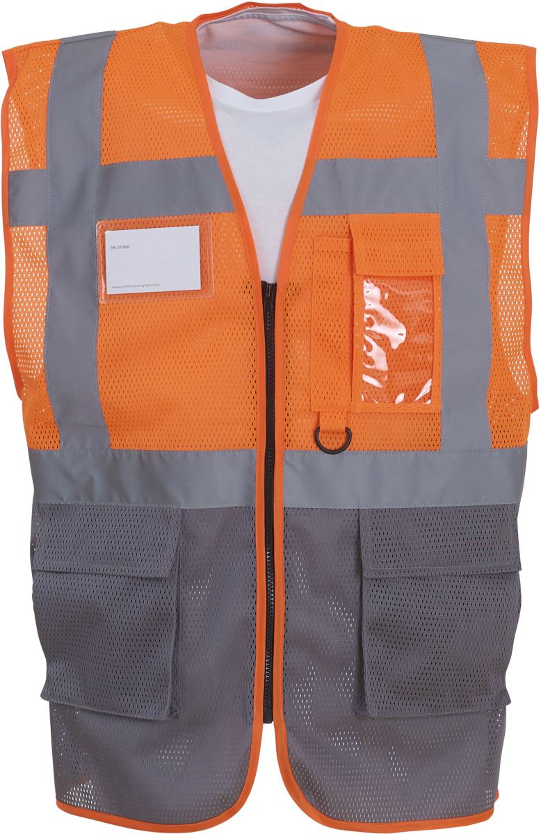 Levně Hi-Vis síťovaná bezpečnostní vesta - hi vis orange/grey