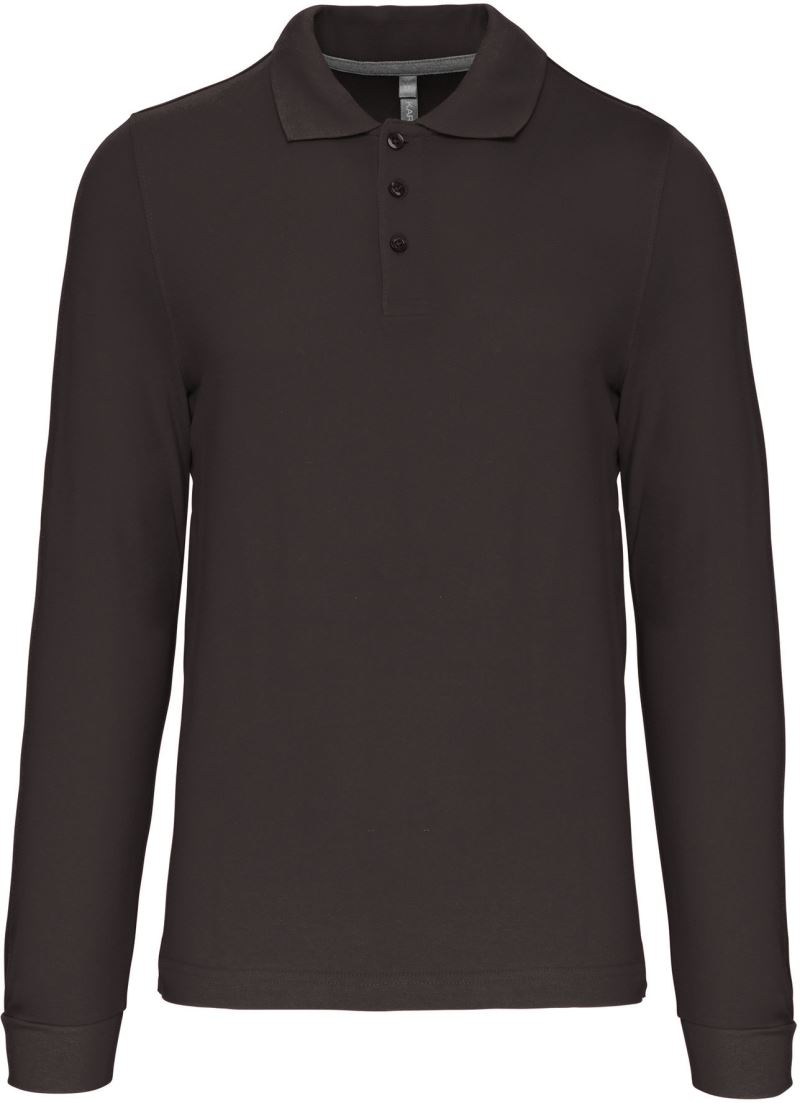 Levně Pánské piqué polo s dlouhým rukávem - dark grey