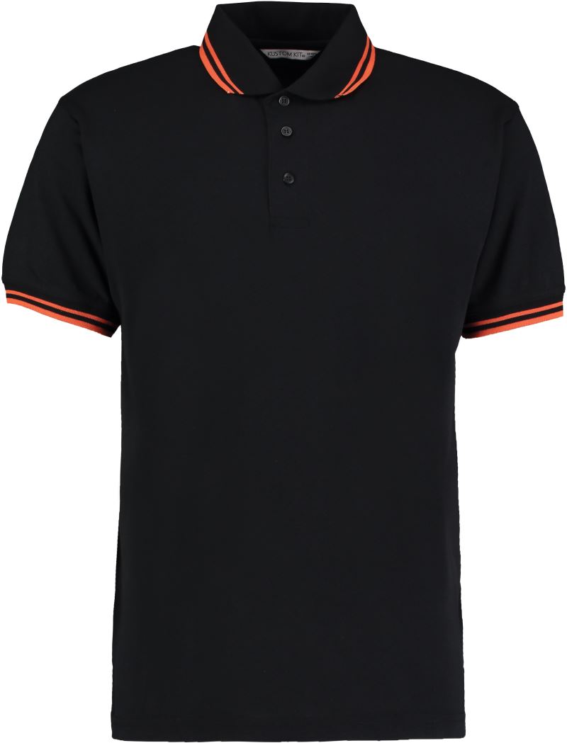 Levně Pánské kontrastní piqué polo - black/bright orange