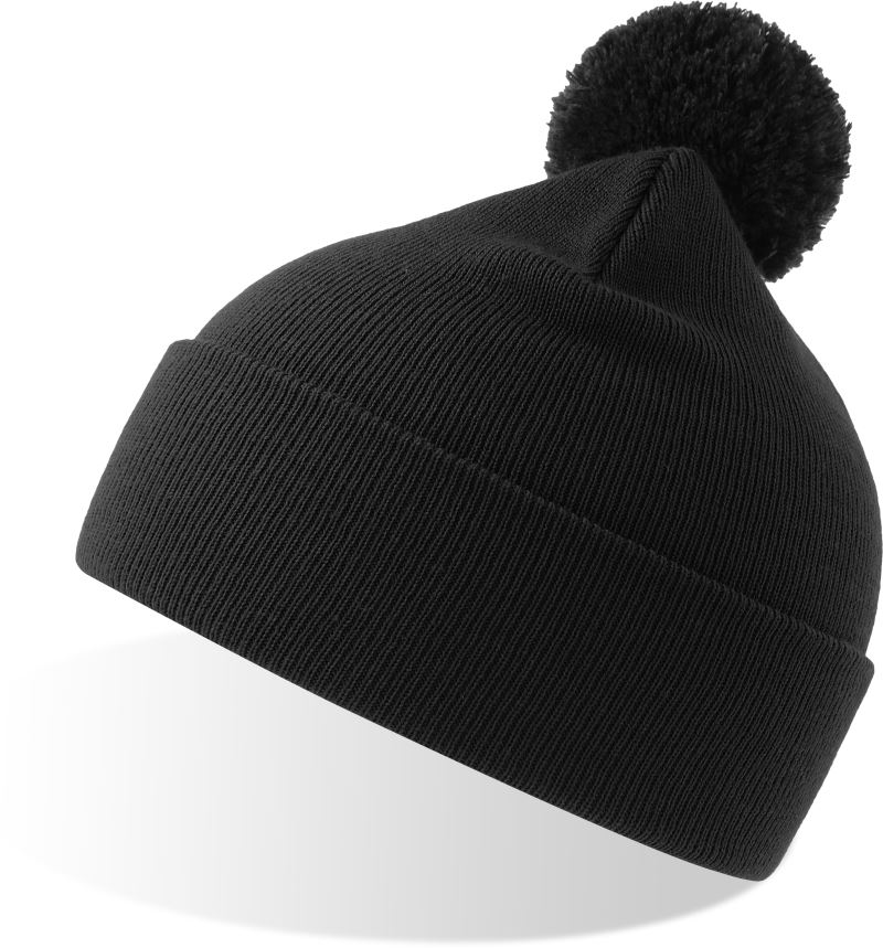 Pletená čepice s bambulí - black