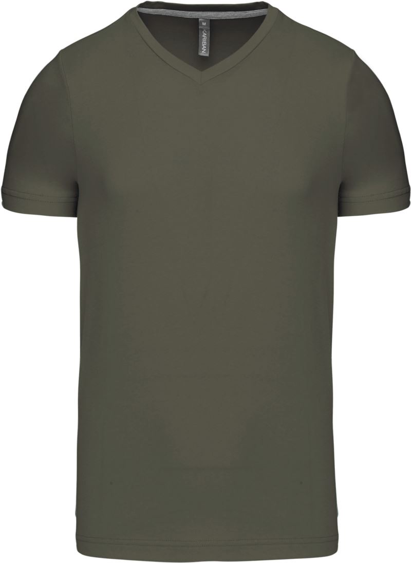 Levně Pánské tričko s výstřihem do V - dark khaki