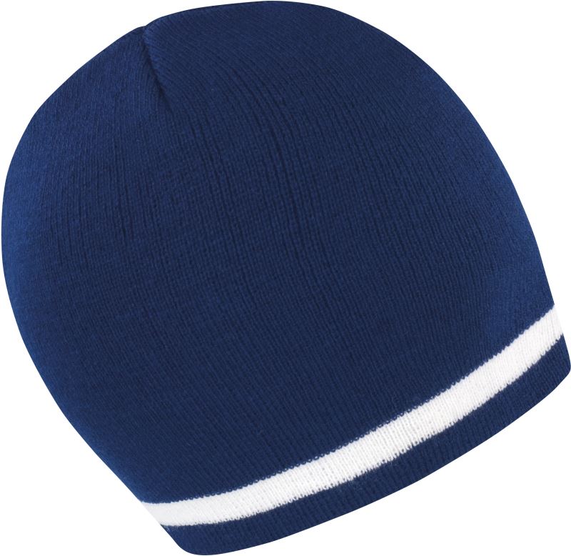 Levně Pletená čepice s kontrastními pruhy - navy/white