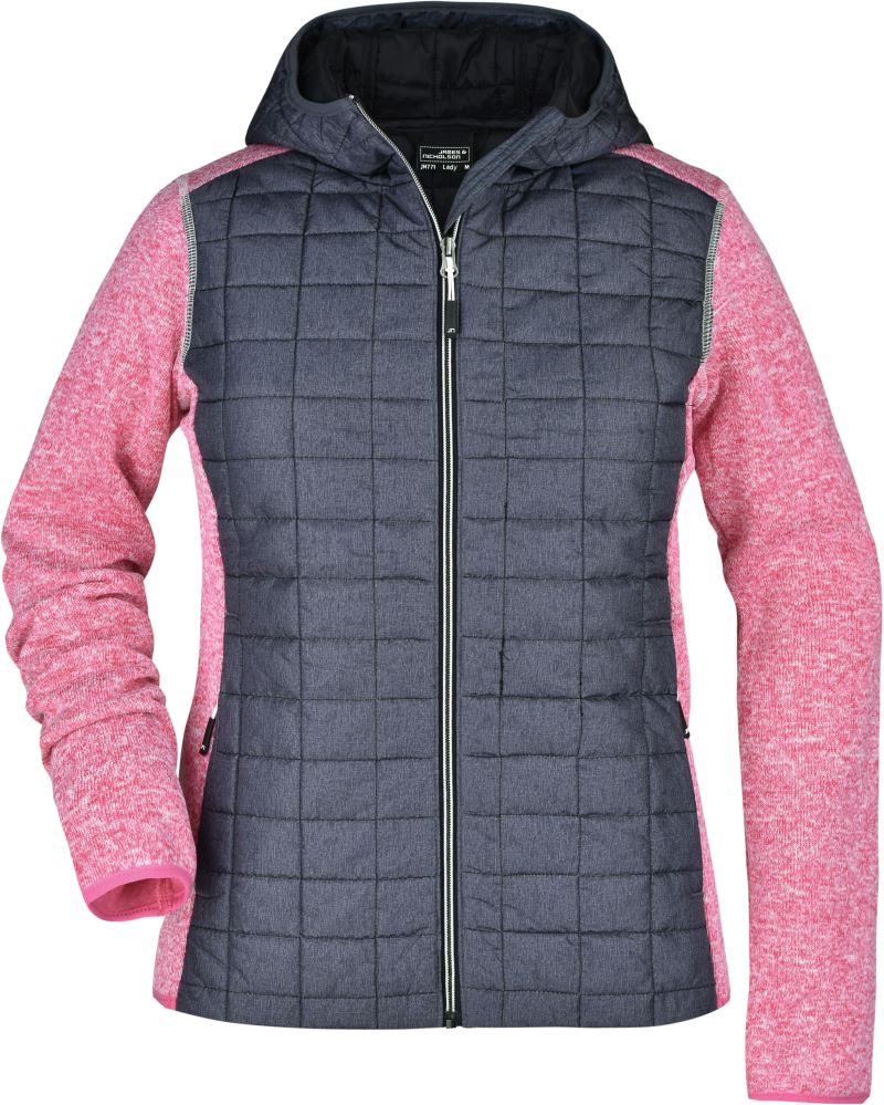 Levně Dámská pletená hybridní bunda - pink melange/anthracite melange