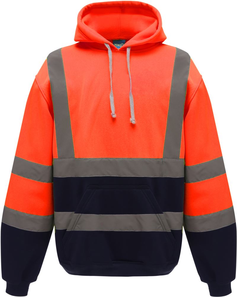 Hi-Vis mikina s kapucí - hi vis orange/navy