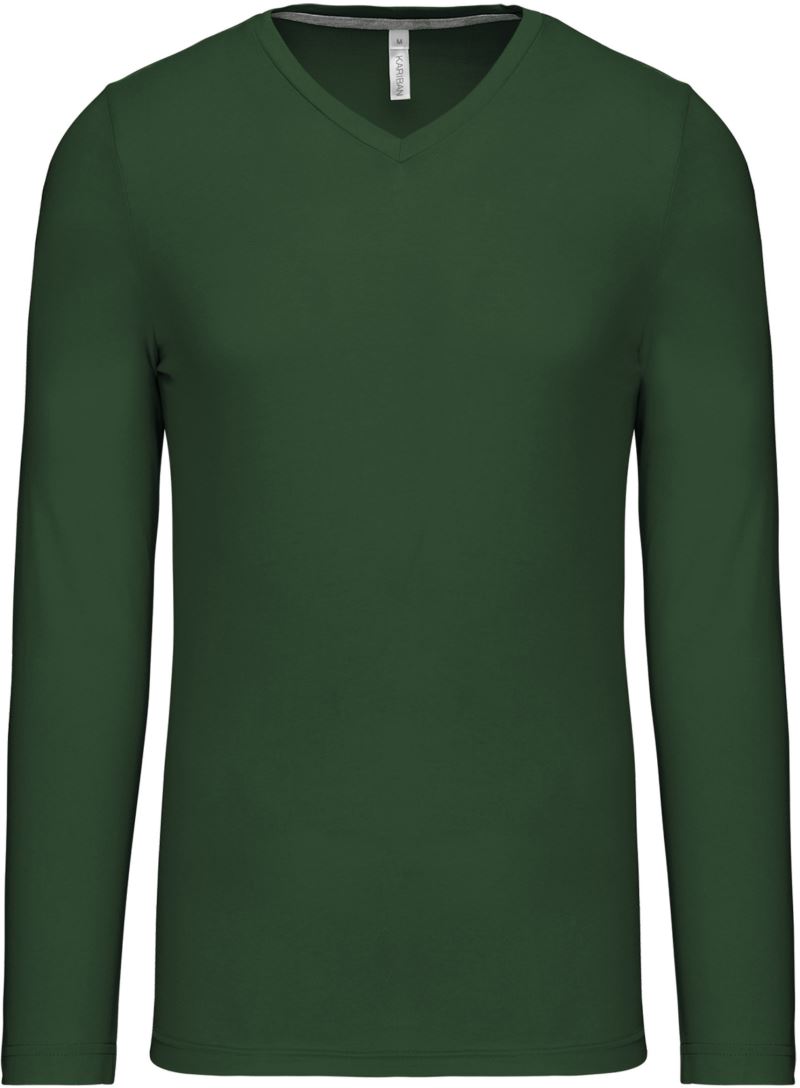Levně Pánské tričko s výstřihem do V, dlouhý rukáv - forest green