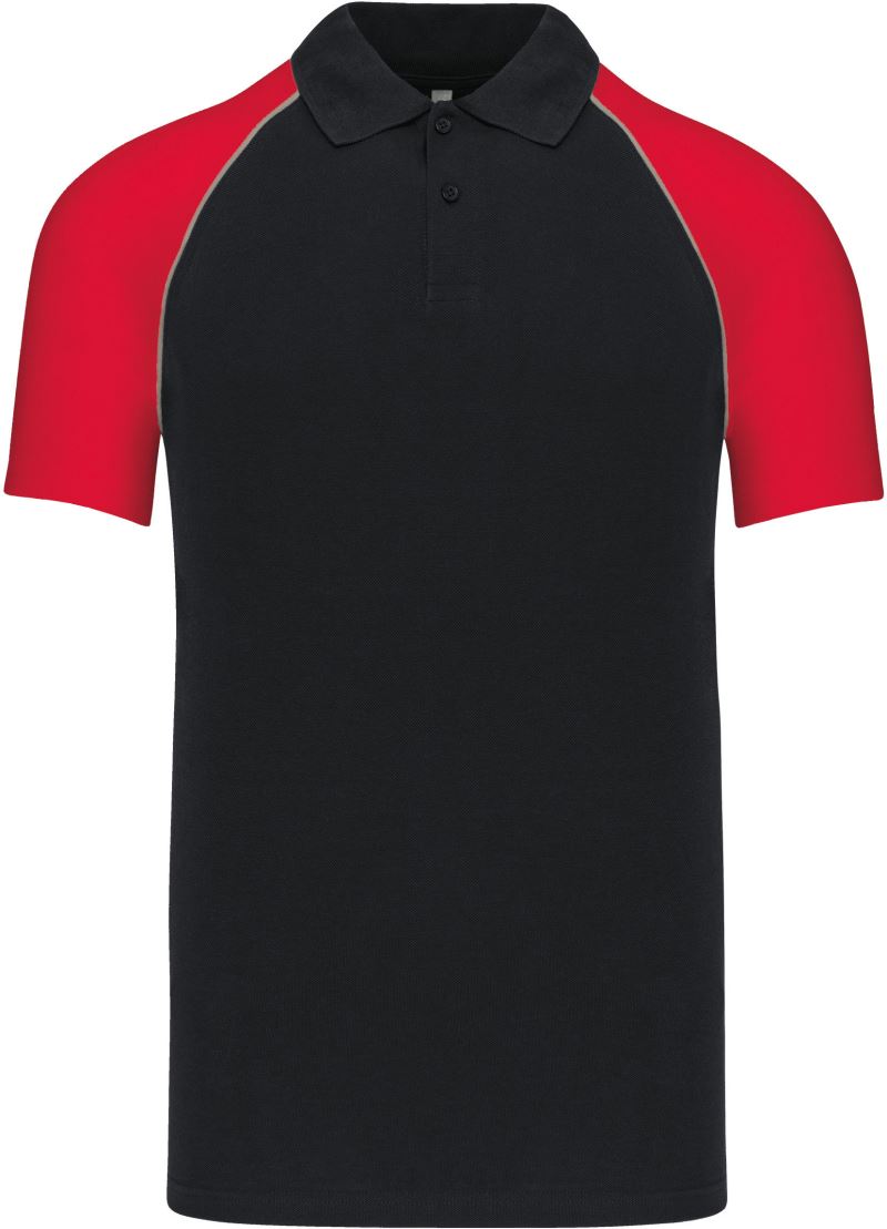Levně Baseballové piqué polo - black/light grey/red