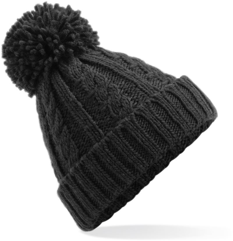 Levně Melanžová pletená čepice s bambulí - black