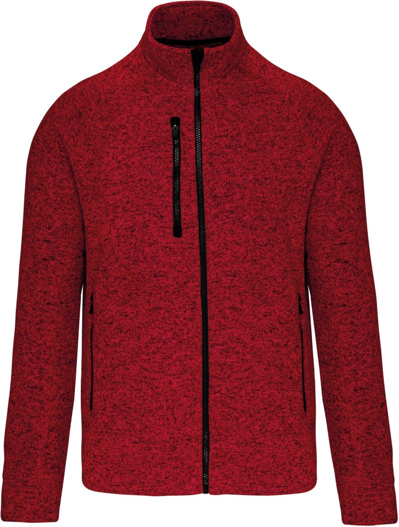 Pánská melanžová pletená fleecová bunda - red melange