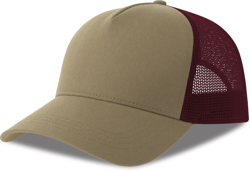 Levně 5 panelová Trucker kšiltovka - khaki/burgundy