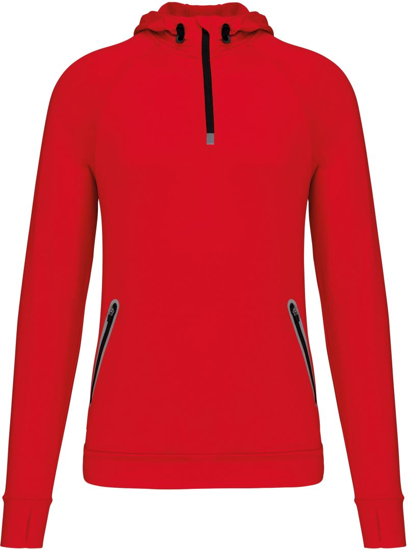 Levně Sportovní mikina s kapucí a 1/4 zipem - red